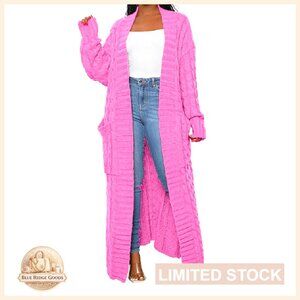 Thin Type Cable Knit Cardigan with Pockets, Extra Long Ankle Length Sweater
